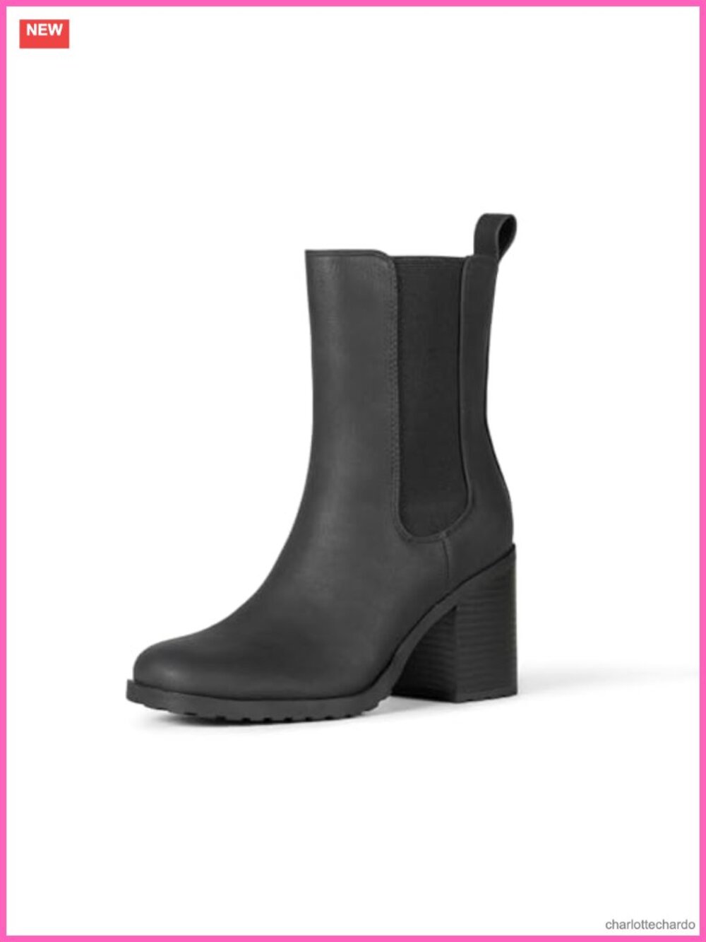 Women's Mid Calf Heeled Chelsea Boots Slip On Lug Sole Faux Leather